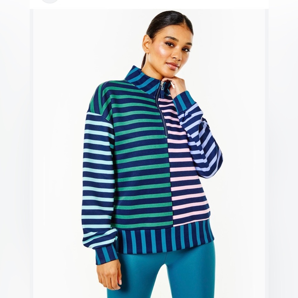 Addison Bay Varsity Quarter Zip pullover multi navy stripe color block MED NWOT